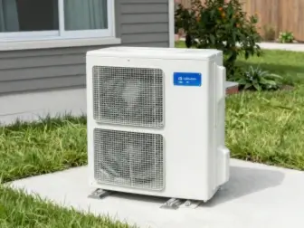 New energy-efficient air conditioning condenser unit after replacement